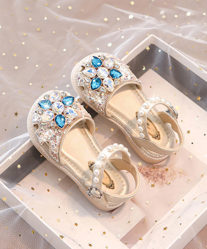 Blue Crystal Hollow Out Buckle Strap Flat Sandals