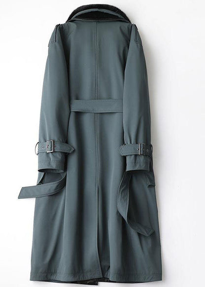 Blue Fox Collar Bouble Breast Pockets Sashes Leather and Fur Lengthen Parkas Winter