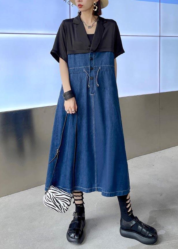 Blue Patchwork Peter Pan Collar Vacation Dresses Summer