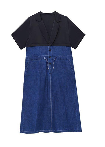 Blue Patchwork Peter Pan Collar Vacation Dresses Summer