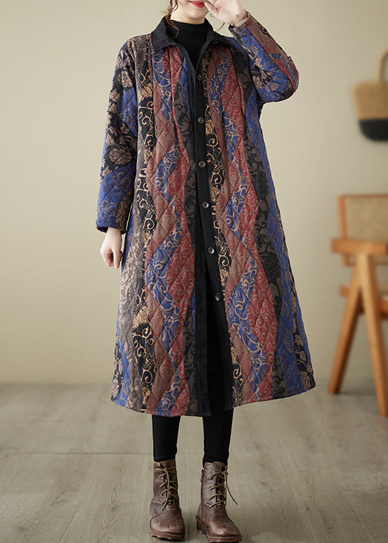 Blue Peter Pan Collar Button Cotton Filled Long Parka Winter