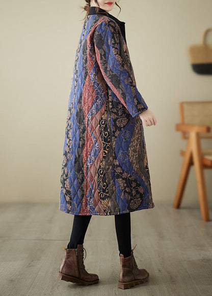 Blue Peter Pan Collar Button Cotton Filled Long Parka Winter