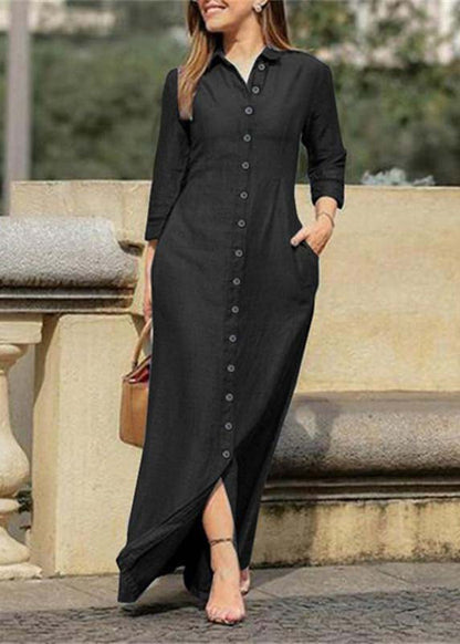 Blue Peter Pan Collar Oversized Denim Maxi Dresses Spring