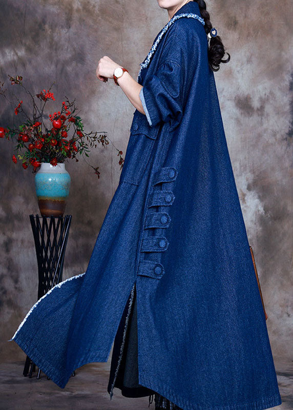 Blue Peterpan Collar Button Side Open Denim Coat Winter