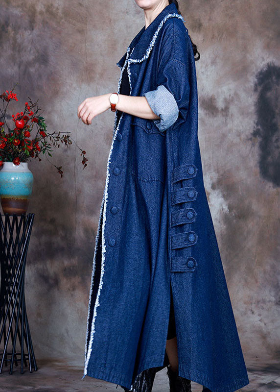 Blue Peterpan Collar Button Side Open Denim Coat Winter