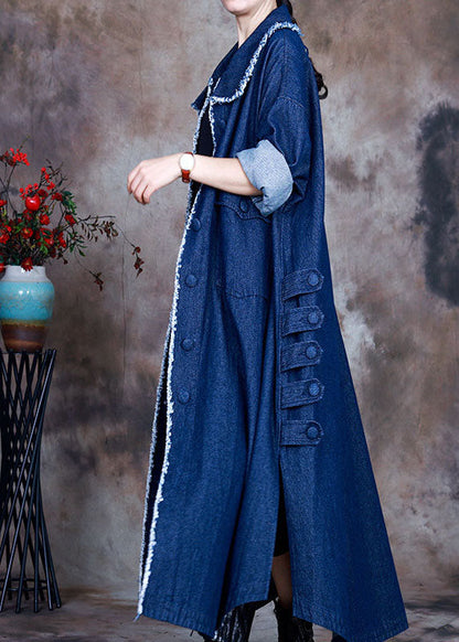 Blue Peterpan Collar Button Side Open Denim Coat Winter