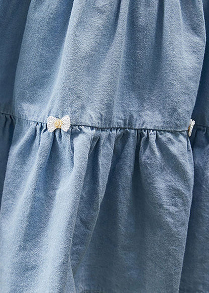 Blue Ruffled Patchwork Denim Kids Long Dress Summer