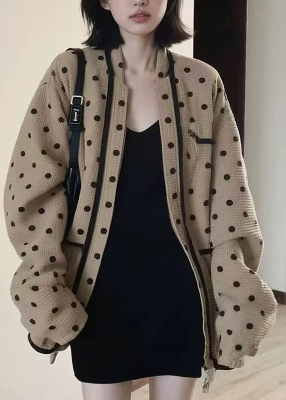 Blue V Neck Dot Knitted Cotton Cardigans Fall