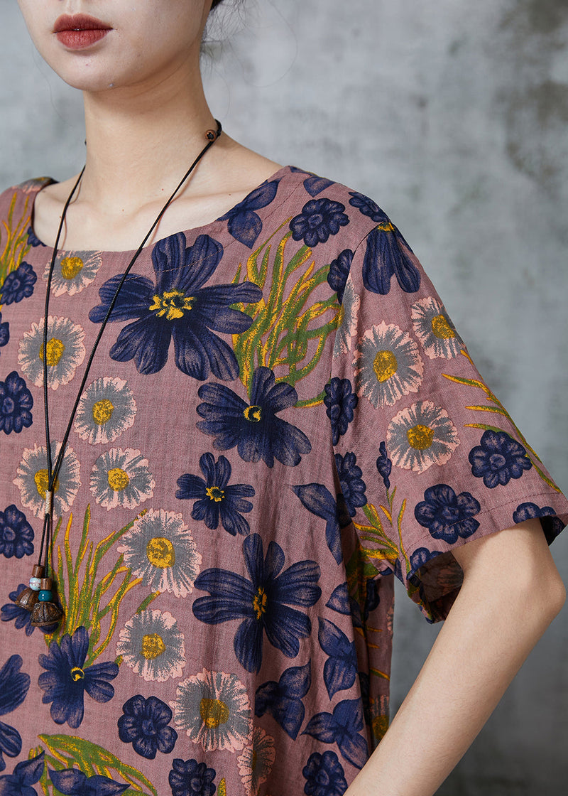 Brown Print Pockets Cotton Holiday Dress Summer