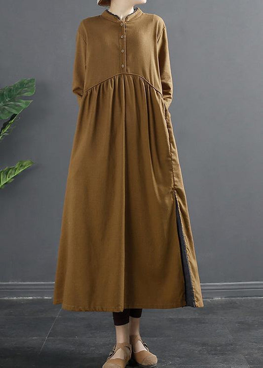 Brown Quilting Dresses Patchwork Cinched Dress