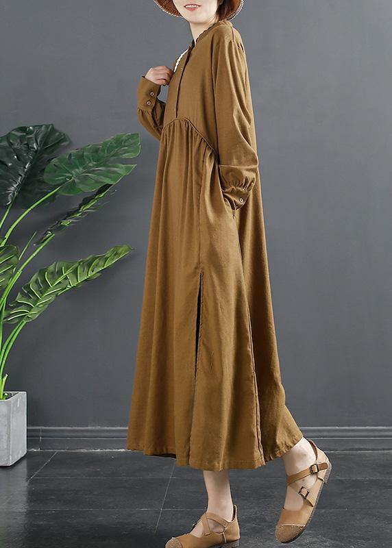 Brown Quilting Dresses Patchwork Cinched Dress