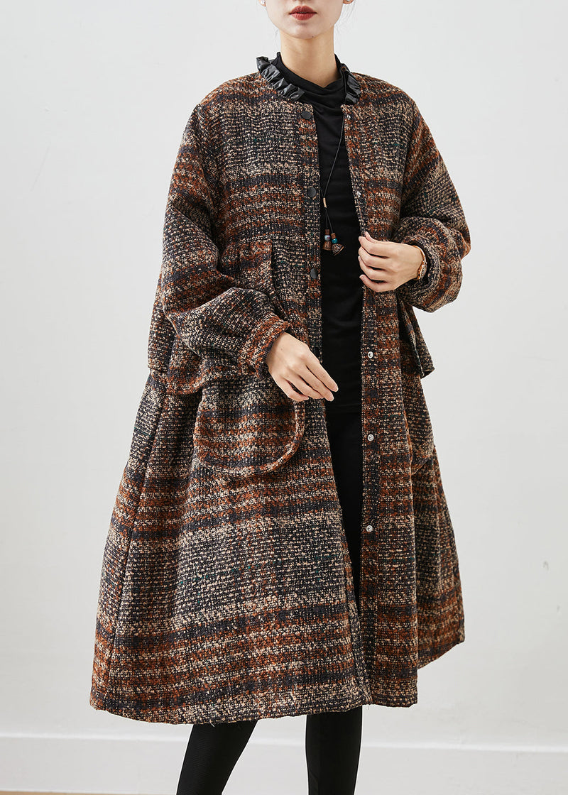Brown Ruffled Pockets Thick Cotton Coats Winter