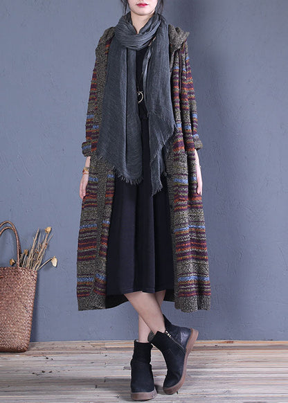 Camel Hooded Pockets Knit Cardigans Spring