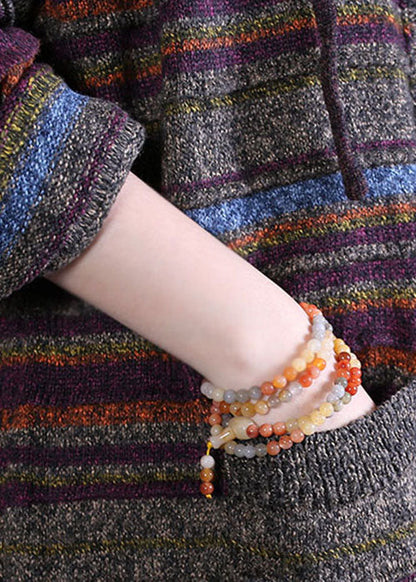 Camel Hooded Pockets Knit Cardigans Spring