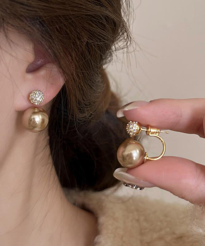 Champagne Copper Overgild Pearl Stud Earrings