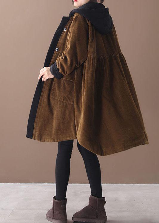Chocolate Patchwork Button Pockets Hoodies Outwear