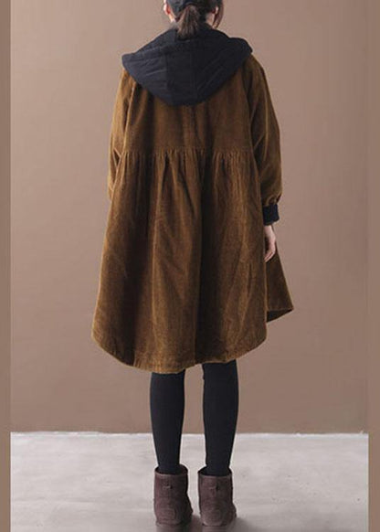 Chocolate Patchwork Button Pockets Hoodies Outwear