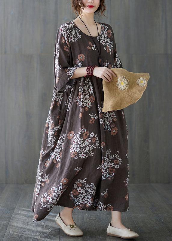 Chocolate Patchwork Print Summer Vacation Dress Half Sleeve