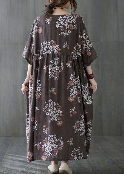 Chocolate Patchwork Print Summer Vacation Dress Half Sleeve