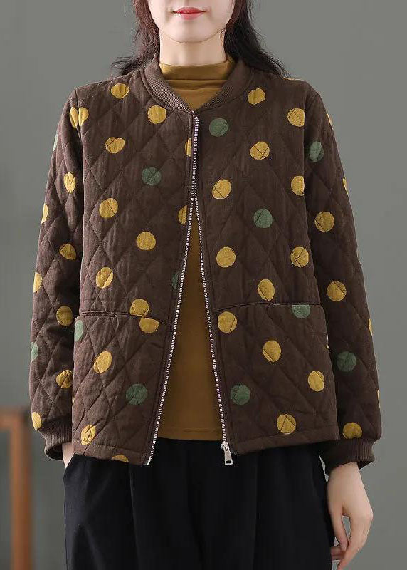 Chocolate Zip Up Dot Fine Cotton Filled Winter Coats Winter