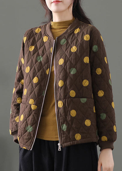 Chocolate Zip Up Dot Fine Cotton Filled Winter Coats Winter