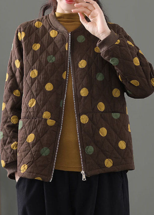Chocolate Zip Up Dot Fine Cotton Filled Winter Coats Winter