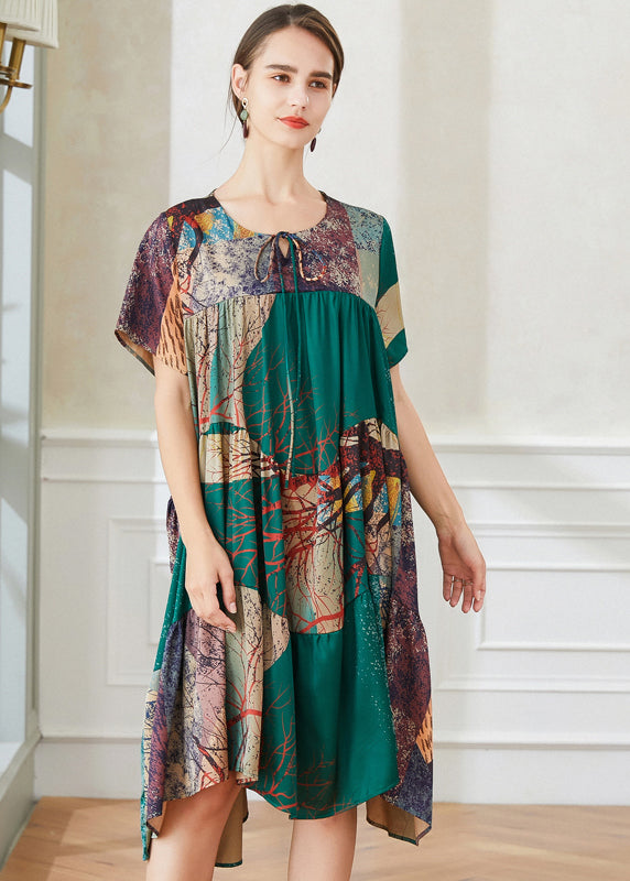Colorblock Asymmetrical Patchwork Tie Dye Chiffon Dresses Summer