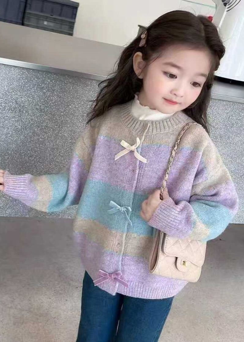 Colorblock O-neck Button Cotton Knit Cardigan Spring