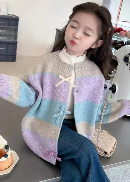Colorblock O-neck Button Cotton Knit Cardigan Spring