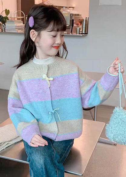 Colorblock O-neck Button Cotton Knit Cardigan Spring