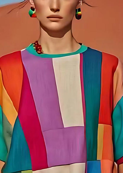 Colorblock Oversized Patchwork Linen Tank Summer