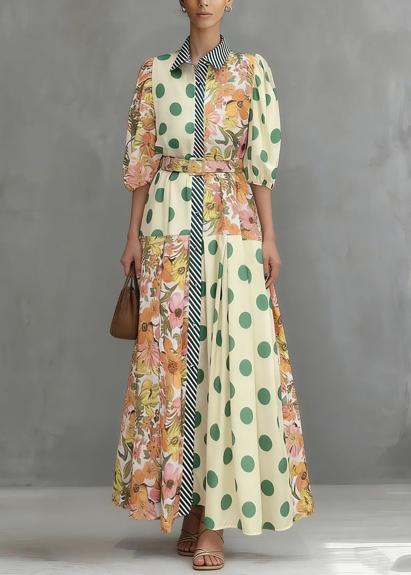 Colorblock Peter Pan Collar Print Maxi Shirts Dresses Summer