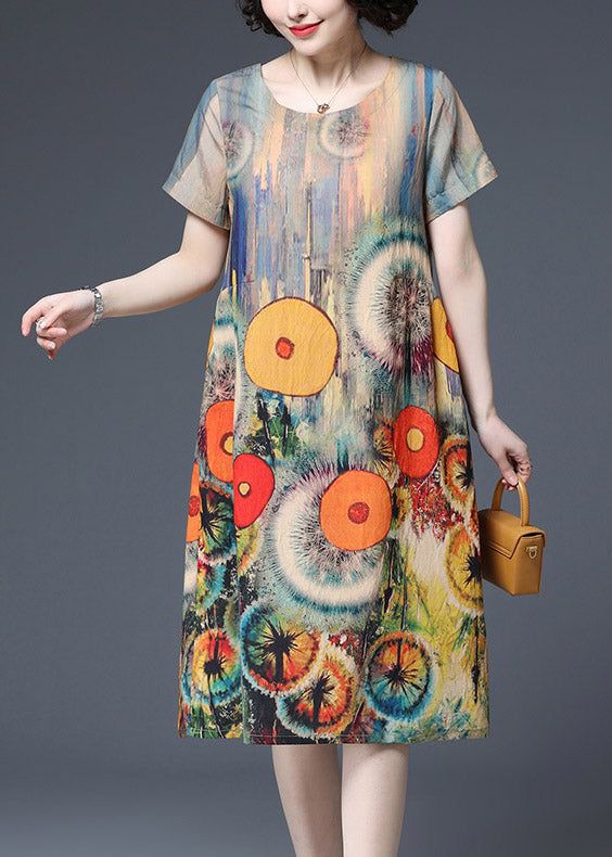 Dot Print Pockets Cotton Dress Short Sleeve