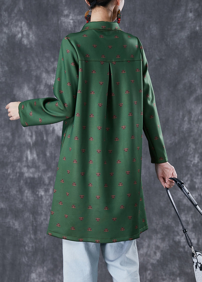 Dull Green Peter Pan Collar Print Cotton Dress Fall
