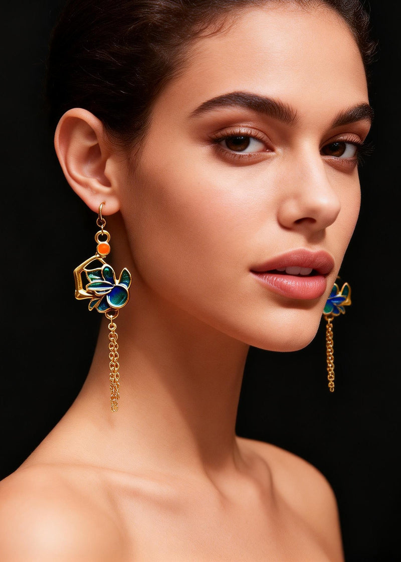 Enamel Gilding Tassels Long Drop Earrings