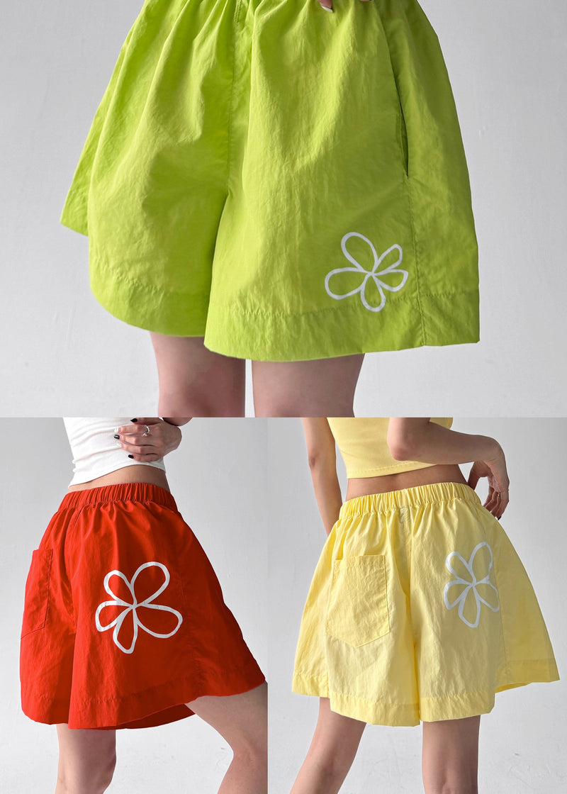 Fluorescent Green Print Sports Shorts Summer