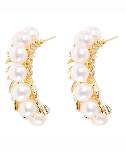 Sterling Silver Overgild Pearl Hoop Earrings