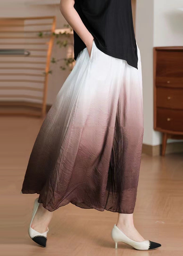 Gradient Brown Cotton Crop Pants a Line Spring