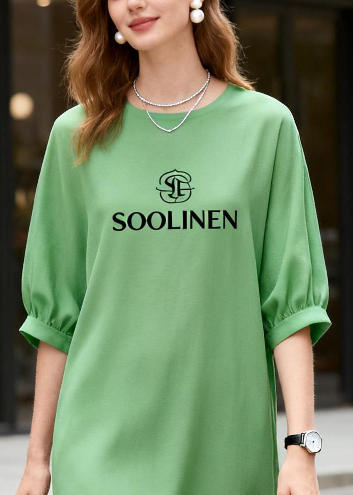 Grass Green Print Cotton Straight Dresses Summer