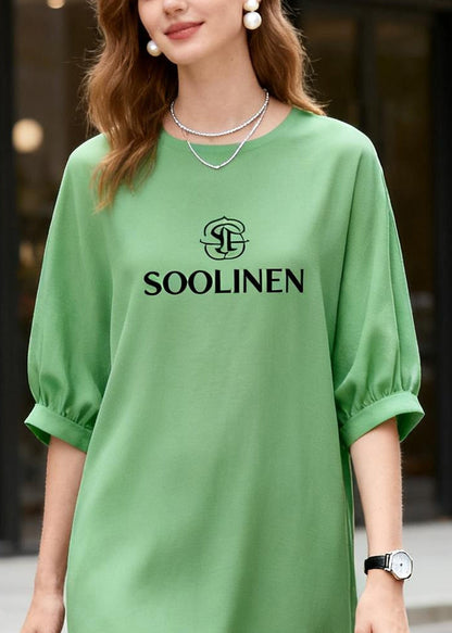 Grass Green Print Cotton Straight Dresses Summer