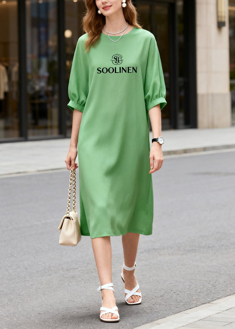Grass Green Print Cotton Straight Dresses Summer