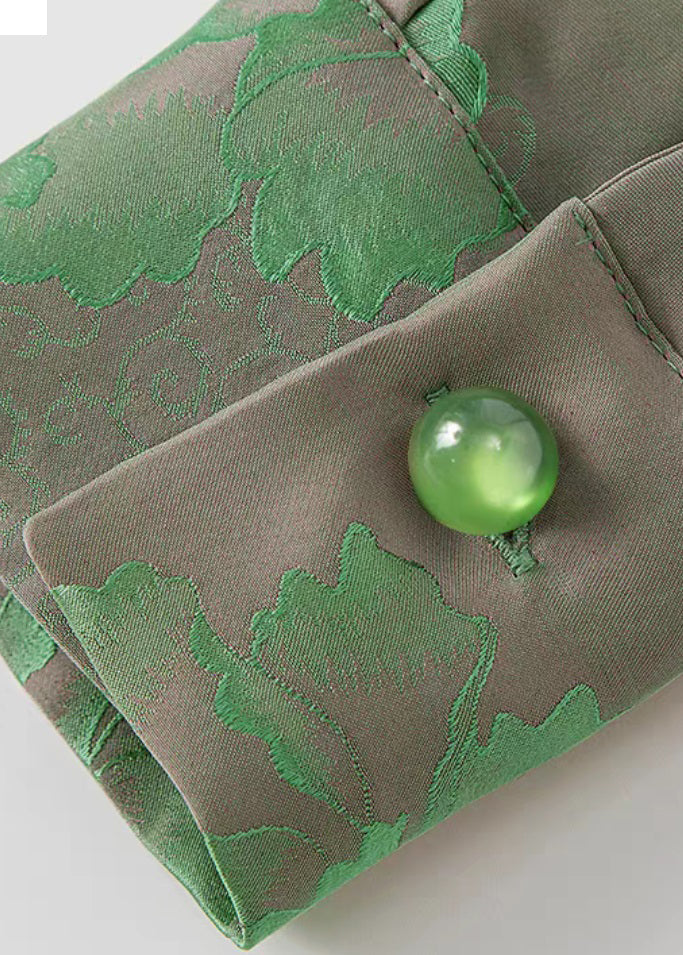 Print4 Mandarin Collar Button Print Silk Shirt Top Spring