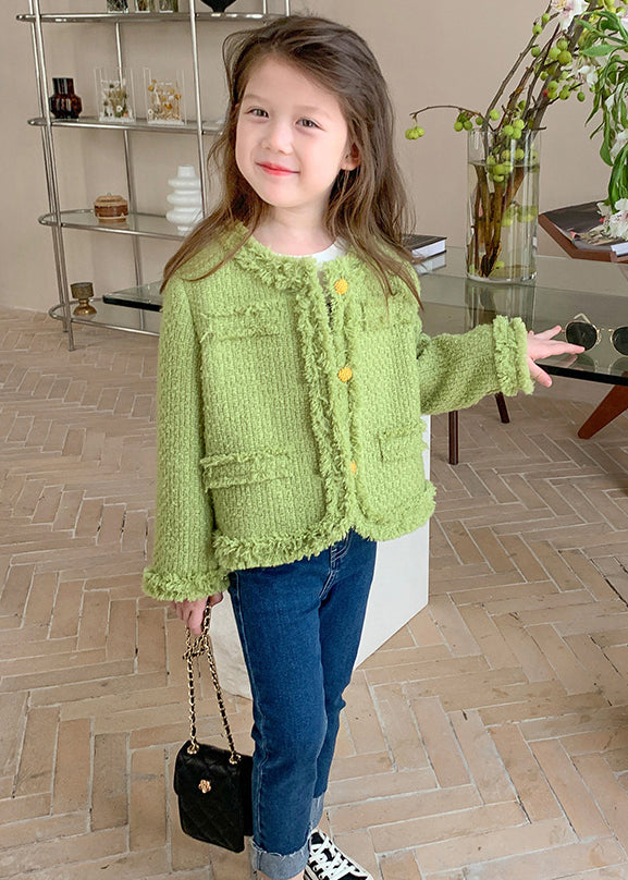 Green O Neck Button Patchwork Cotton Coat Fall