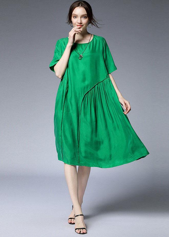 Green O-neck Wrinkled Summer Loose Two Pieces Set Short Sleeve