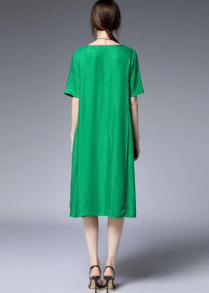 Green O-neck Wrinkled Summer Loose Two Pieces Set Short Sleeve