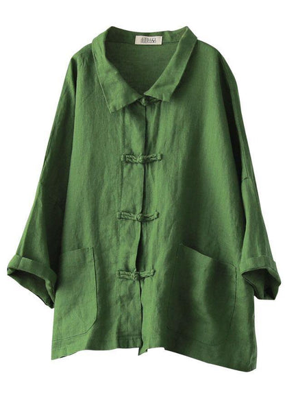 Gray Geometry Peter Pan Collar Pockets Summer Linen Top
