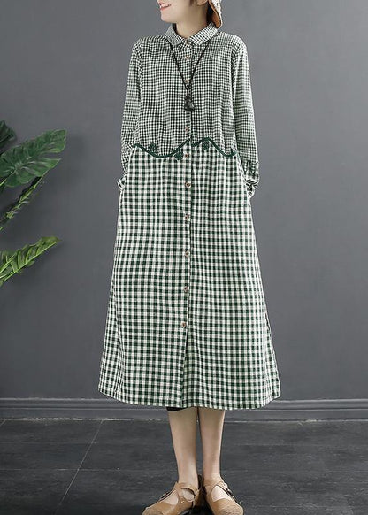 Green Plaid Patchwork Dress