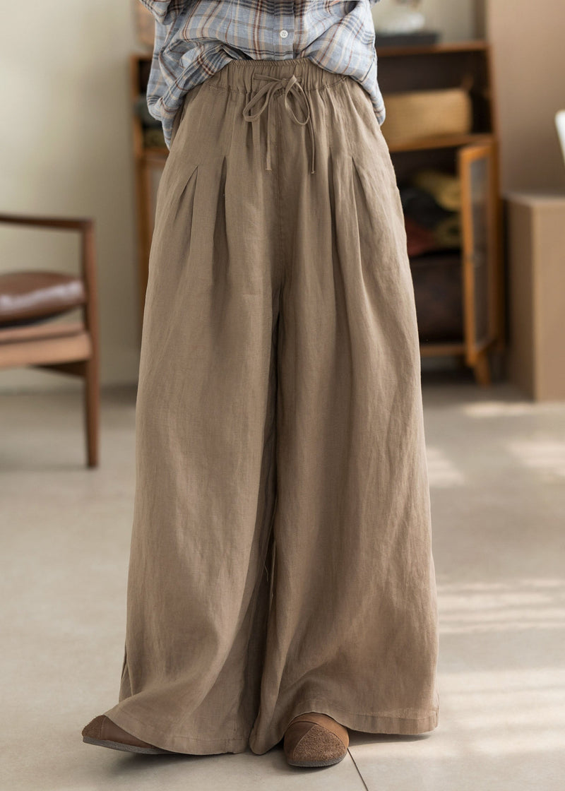 Green Pockets Elastic Waist Linen Pants Summer