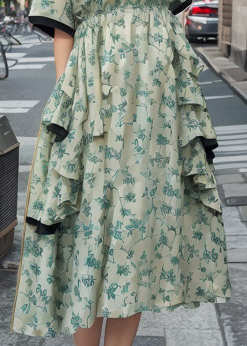 Green Ruffled Pockets Cotton Dresses Summer