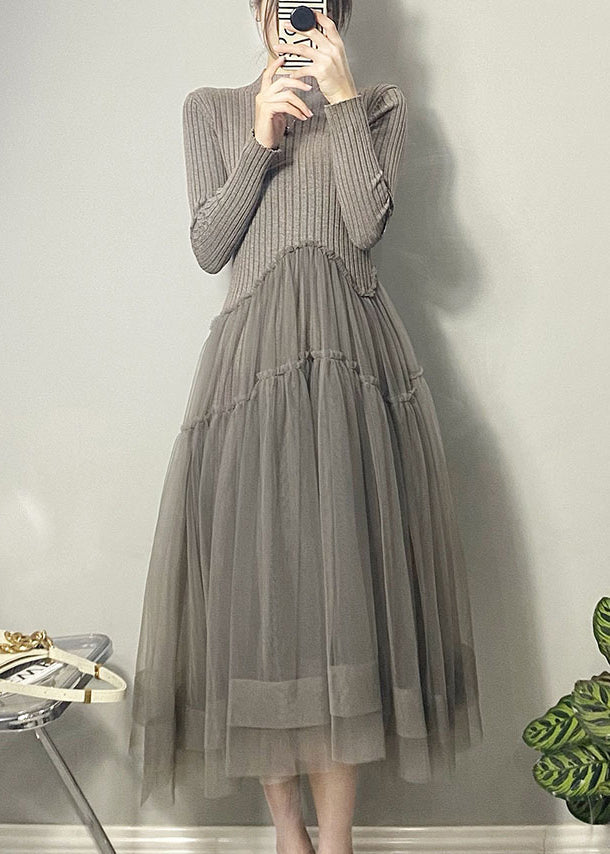 Blue Asymmetrical Tulle Patchwork Long Dresses Fall